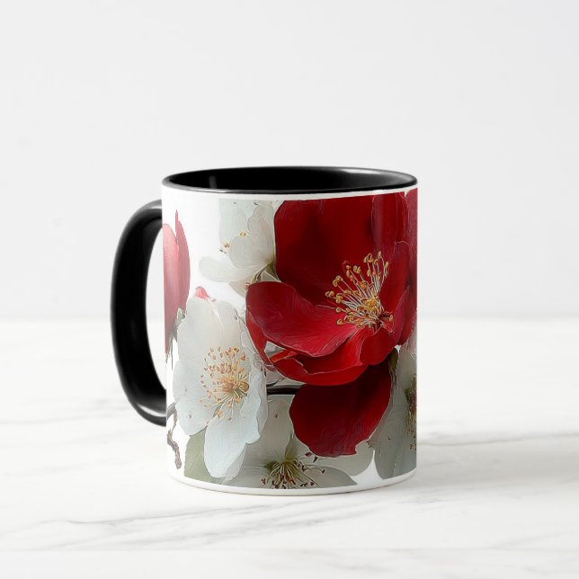 rote und weiße wilde Rosen Tasse (Vorderseite Links)