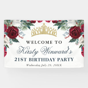 Rote und Weiße Winterblumen Geburtstag Banner