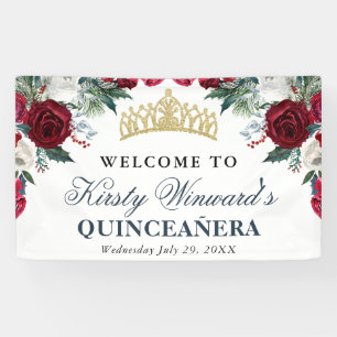 Rote und Weiße Winterblumen Quinceanera Banner