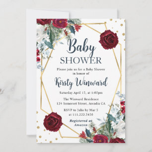 Rote und weiße Winterblumen Rahmen Baby Shower Einladung