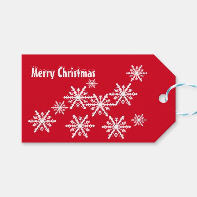 Rote und weiße Winterschneeflocken Geschenkanhänger (Vorderseite (Horizontal))