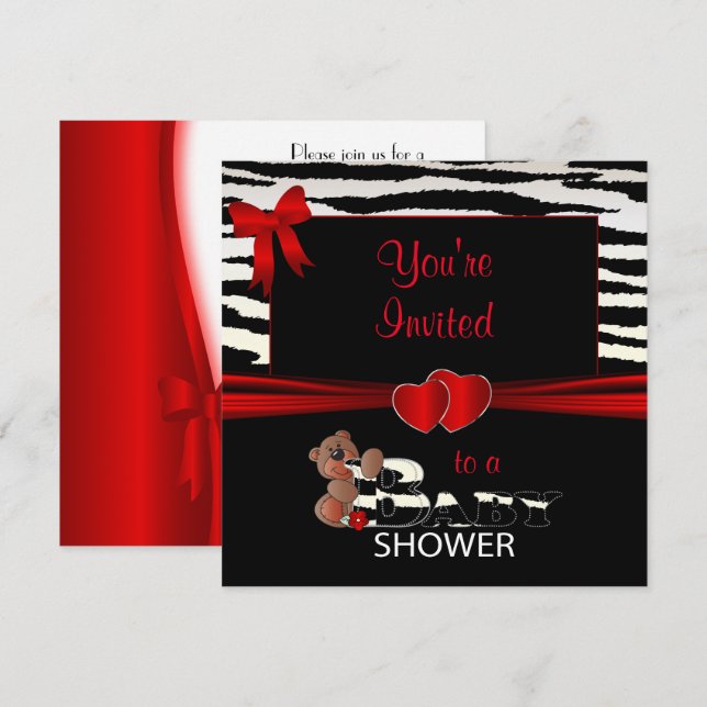 Rote und Zebrastreifen für eine Babydusche Einladung (Vorne/Hinten)
