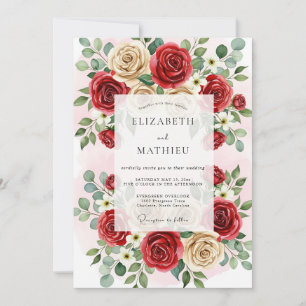Rote üppige botanische Hochzeit Einladung