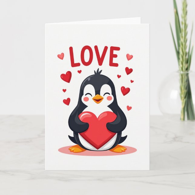 Rote Valentins-Pinguin-Karte Karte (Vorderseite)