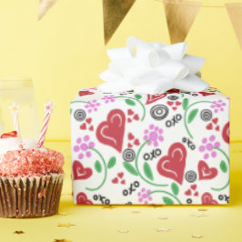 Rote Valentinsherzen Rosa Blumen Geschenkpapier