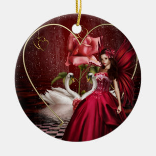 Rote Valentinstag-Fee Keramikornament