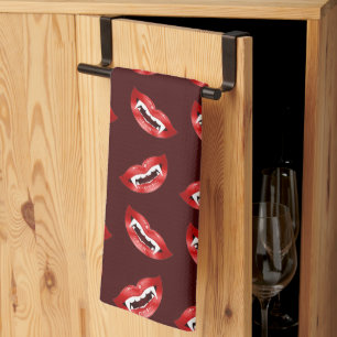 Rote Vampir-Lippen Vampir-Mund Muster Halloween Geschirrtuch