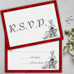 Rote Velvet, Schwarz-Blüh-Hochzeit RSVP Karte