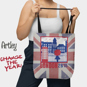 Rote Vereinigte Königreichsflagge London Szene Jah