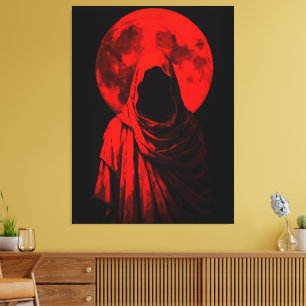 Rote verhüllte Figur – Dunkle Gothic-Blutmond-Fant Leinwanddruck