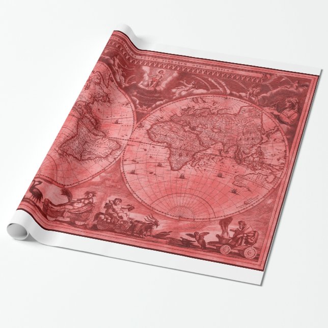 Rote Version Antike Weltkarte J Blaeu 1664 Geschenkpapier (Ungerollt)