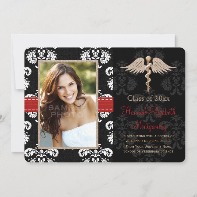 Rote Veterinärtierarzt-SchulAbschluss-Mitteilung Einladung (Vorderseite)