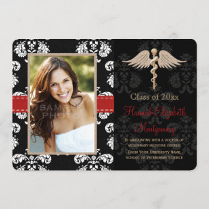 Rote Veterinärtierarzt-SchulAbschluss-Mitteilung Einladung