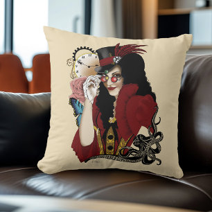 Rote viktorianische Steampunk-Dame Vintage-Oktopus Kissen