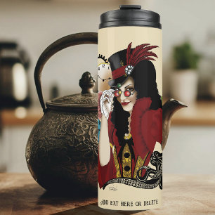 Rote viktorianische Steampunk-Dame Vintage-Oktopus Thermosbecher
