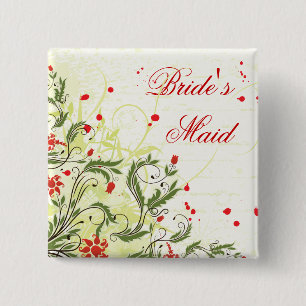 Rote Vintage Blume Bridesmaid-Button-Schaltfläche Button