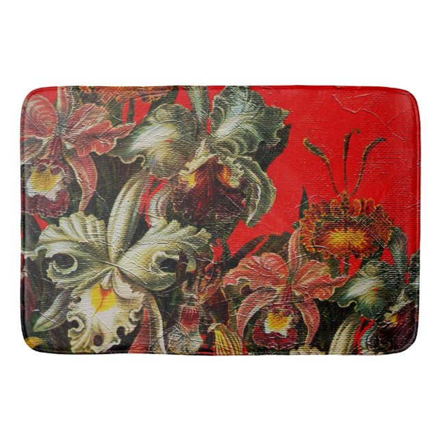 Rote Vintage Blumen-Öl-Bürsten-Malerei Badematte (Vorderseite)
