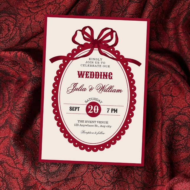 Rote Vintage-Bogen-Hochzeit Einladung (Von Creator hochgeladen)