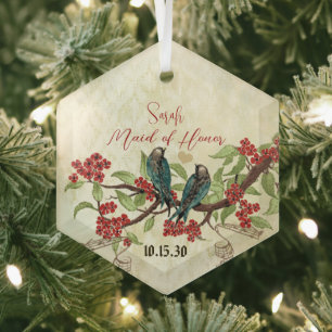 Rote Vintage-Brautjungfer-Ornamente mit Vögeln Ornament Aus Glas