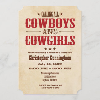 Rote Vintage Cowboy-Geburtstags-Einladung Einladung