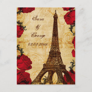 rote vintage Eiffelturm Paris Save-the-Date Ankündigungspostkarte