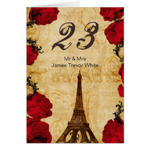 rote vintage Eiffelturm Paris Tischkarten