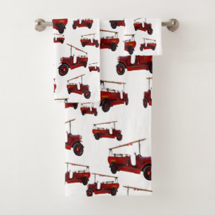 rote Vintage Feuerwehrfahrzeuge, Badhandtuch Set