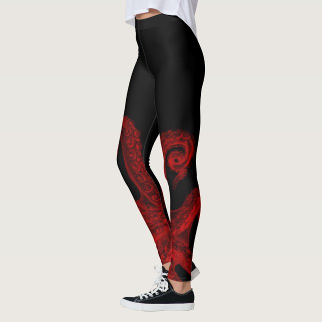 Rote Vintage Kraken-Tentakel-Illustration Leggings (Links)