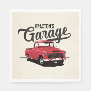 Rote Vintage-LKW-Geburtstagspapier-Servietten Serviette