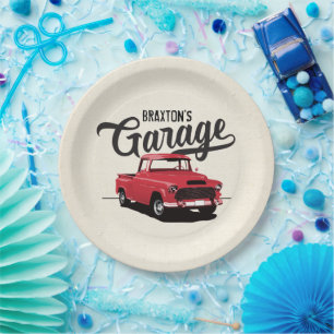 Rote Vintage-LKW-Geburtstagstags-Papierplatten nac Pappteller