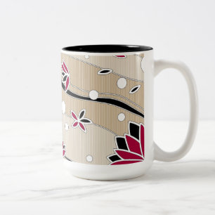 Rote Vintage-Lotusblumen auf beigen Streifen Zweifarbige Tasse