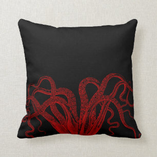 Rote Vintage-Oktopus-Tentakel-Illustration Kissen