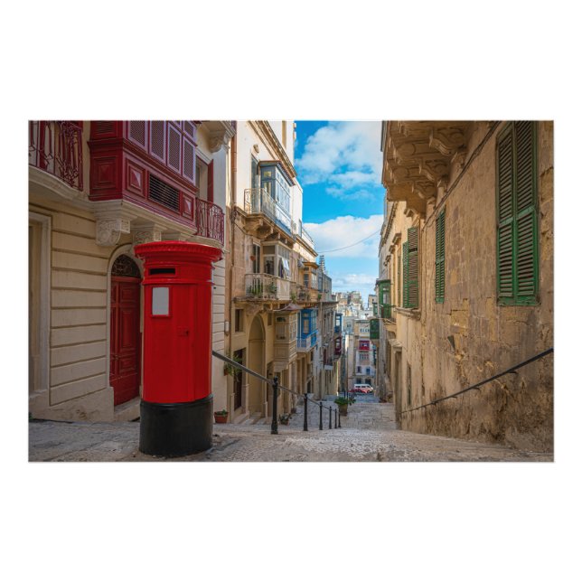 Rote Vintage Postbox in Malta Fotodruck (Vorne)