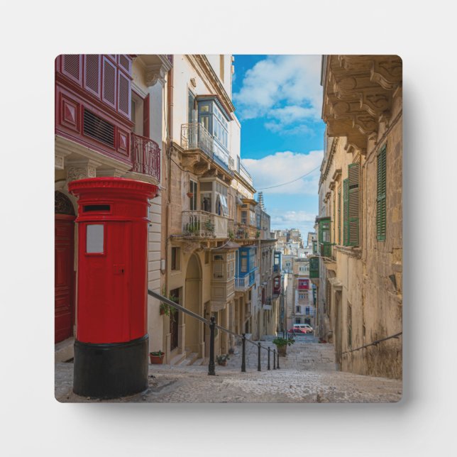 Rote Vintage Postbox in Malta Fotoplatte (Vorderseite)