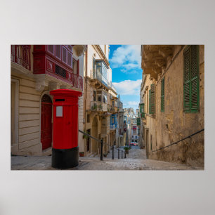 Rote Vintage Postbox in Malta Poster