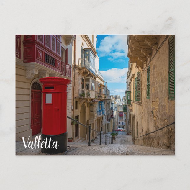 Rote Vintage Postbox in Malta Postkarte (Vorderseite)