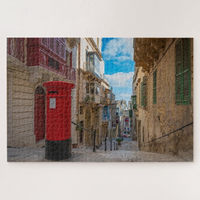 Rote Vintage Postbox in Malta Puzzle (Horizontal)