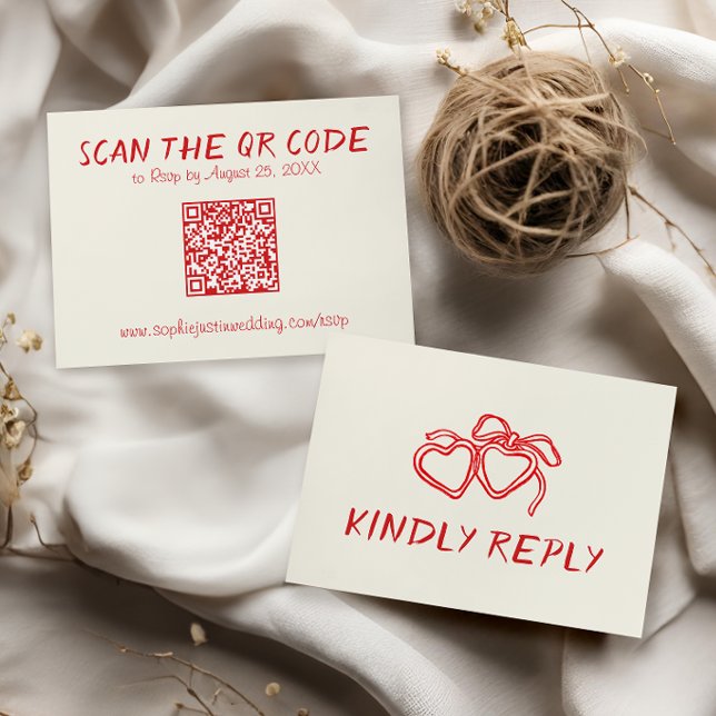 Rote Vintage-QR-Code-Hochzeit RSVP Karte (Von Creator hochgeladen)