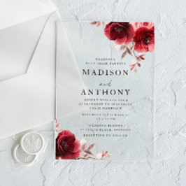 Rote Vintage-Rosen Hochzeit Acryleinladungen
