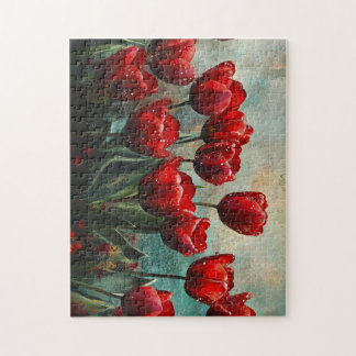 Rote Vintage-Tulpen Florales Ölbild-Puzzle Puzzle