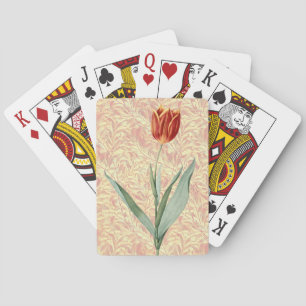 Rote Vintage-Tulpenblume beim Pokerspielen mit Kar Spielkarten