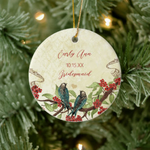 Rote Vintage-Vogel-Brautjungfer-Ornamente Keramikornament