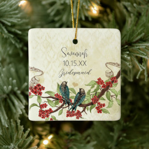 Rote Vintage-Vogel-Brautjungfer-Ornamente Keramikornament