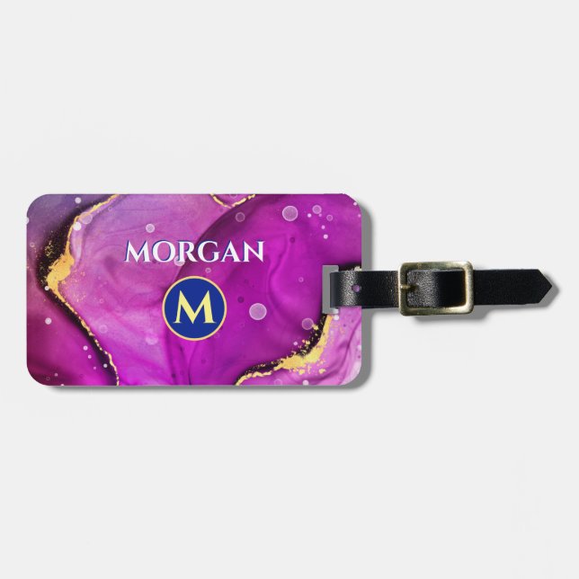 Rote Violette und Gold Liquid Tinte, Monogramm und Gepäckanhänger (Vorderseite horizontal)