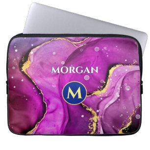 Rote Violette und Gold Liquid Tinte, Monogramm und Laptopschutzhülle