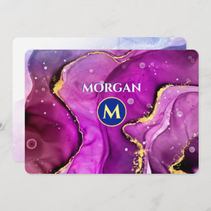 Rote Violette und Gold Liquid Tinte, Monogramm und Mitteilungskarte