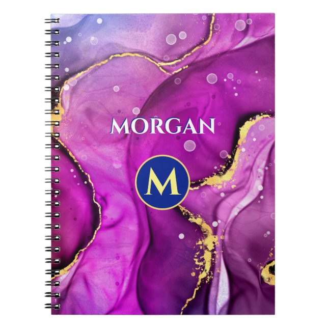 Rote Violette und Gold Liquid Tinte, Monogramm und Notizblock (Vorderseite)