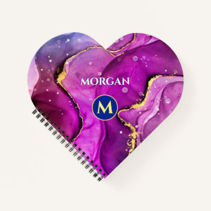 Rote Violette und Gold Liquid Tinte, Monogramm und Notizbuch