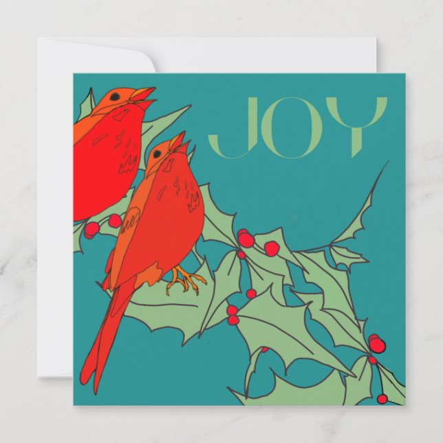 Rote Vögel auf Aquamarin Feiertagskarte (Vorderseite)