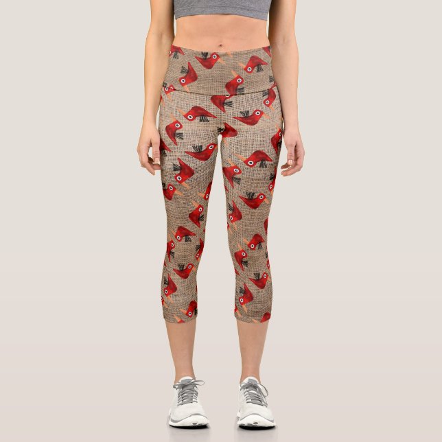 Rote Vögel Capri Leggings (Vorderseite)